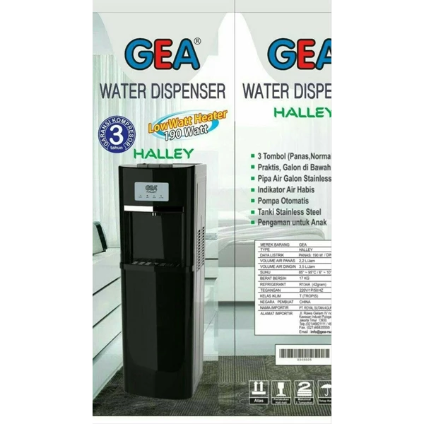 Dispenser Air GEA Tipe HALLEY Galon Bawah