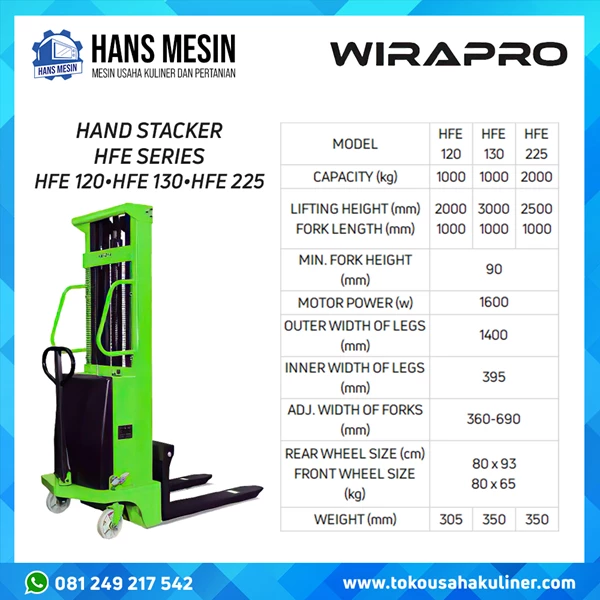 HAND STACKER HFE SERIES HFE 120 HFE 130 HFE 225 WIRAPRO