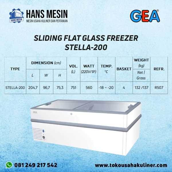 SLIDING FLAT GLASS FREEZER STELLA-200 GEA
