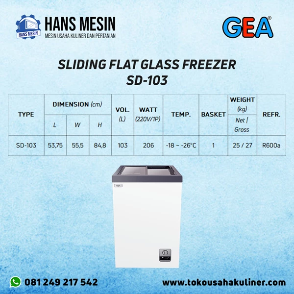 SLIDING FLAT GLASS FREEZER SD-103 GEA