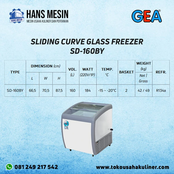 SLIDING CURVE GLASS FREEZER SD-160BY GEA