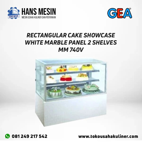 RECTANGULAR CAKE SHOWCASE WHITE MARBLE PANEL 2 SHELVES MM740V GEA