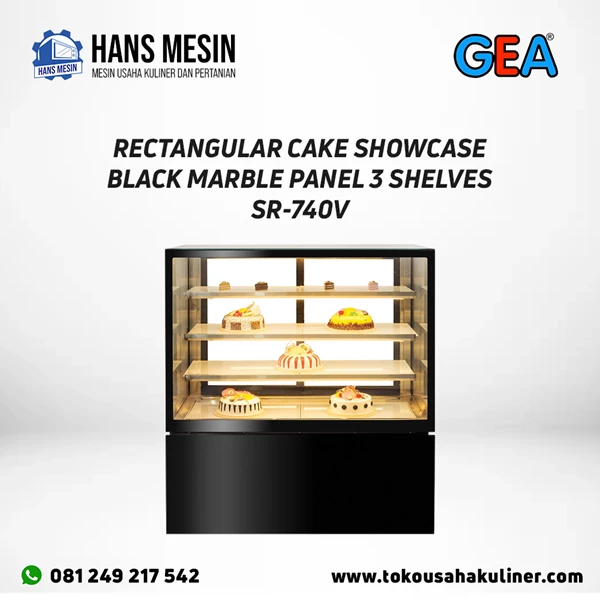 RECTANGULAR CAKE SHOWCASE BLACK MARBLE PANEL 3 SHELVES SR-740V GEA
