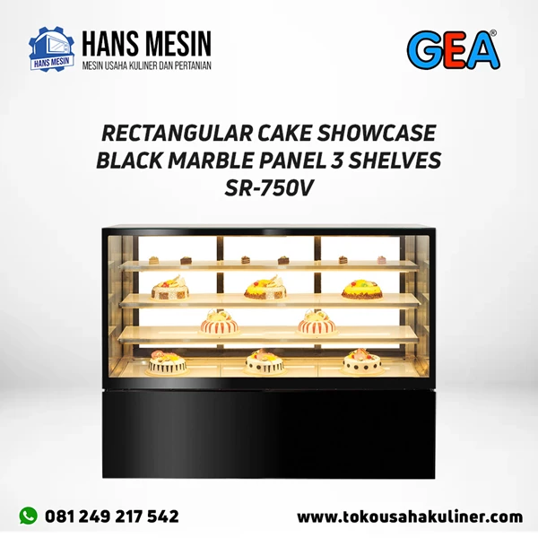 RECTANGULAR CAKE SHOWCASE BLACK MARBLE PANEL 3 SHELVES SR-750V GEA