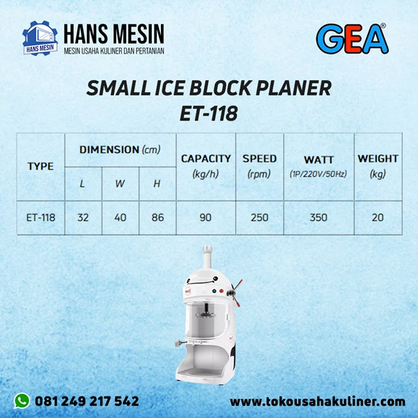 SMALL ICE BLOCK PLANER ET-118 GEA