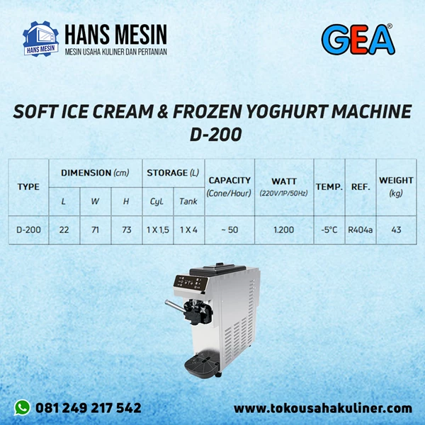 SOFT ICE CREAM & FROZEN YOGHURT MACHINE D-200 GEA