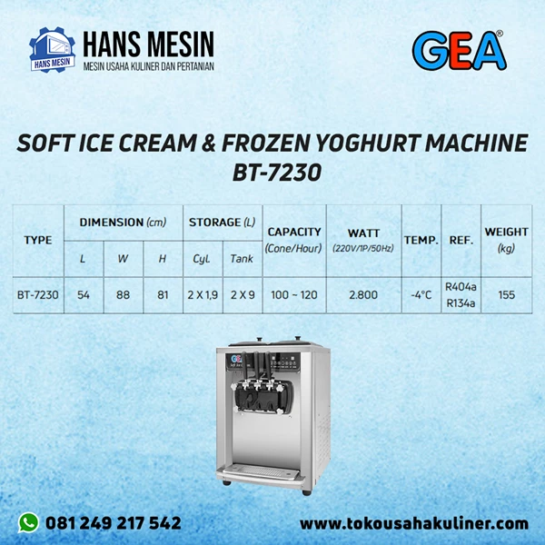 SOFT ICE CREAM & FROZEN YOGHURT MACHINE BTB-7230 GEA