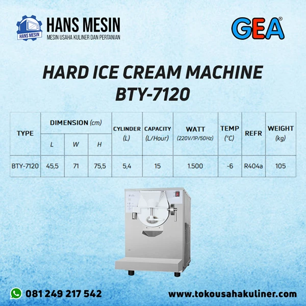 HARD ICE CREAM MACHINE BTY-7120 GEA