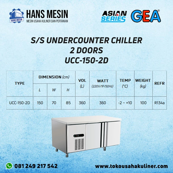 S/S UNDERCOUNTER CHILLER 2 DOORS UCC-150-2D GEA