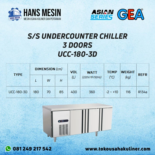 S/S UNDERCOUNTER CHILLER 3 DOORS UCC-180-3D GEA