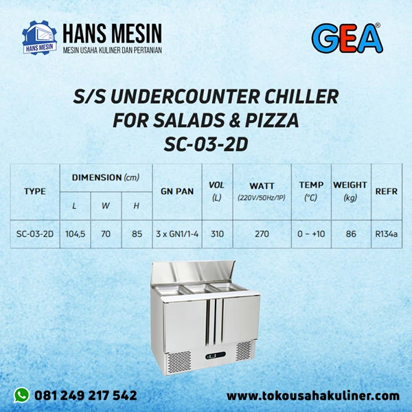 S/S UNDERCOUNTER CHILLER FOR SALADS & PIZZA SC-03-2D GEA