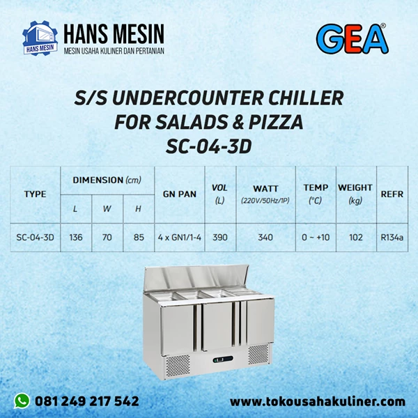 S/S UNDERCOUNTER CHILLER FOR SALADS & PIZZA SC-04-3D GEA