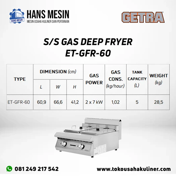 S/S GAS DEEP FRYER ET-GFR-60 GETRA