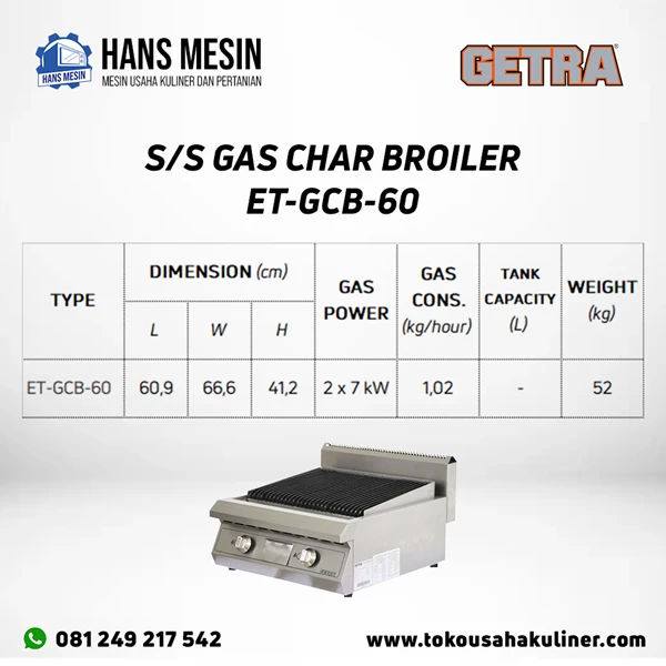S/S GAS CHAR BROILER ET-GCB-60 GETRA