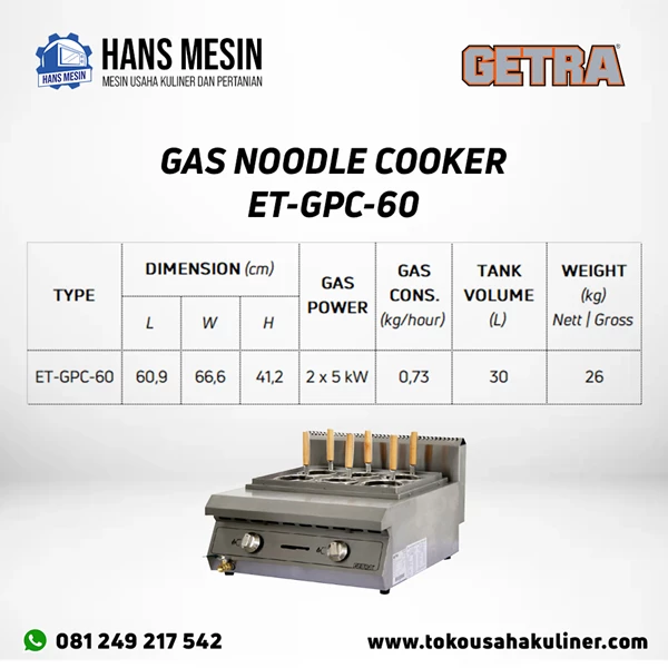 GAS NOODLE COOKER ET-GPC-60 GETRA