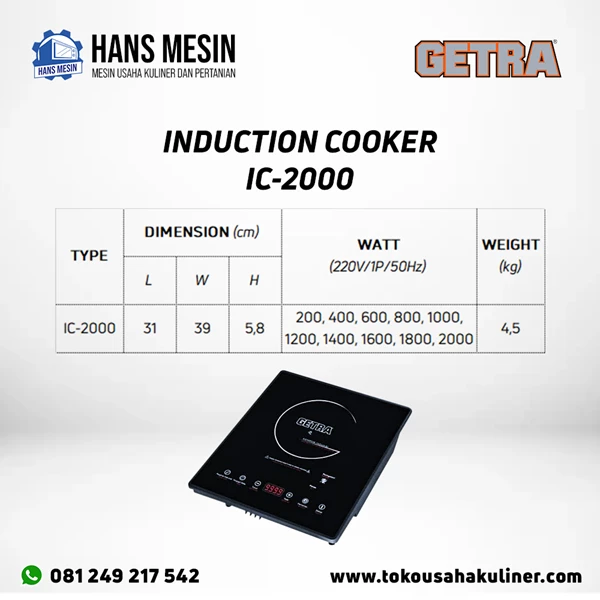 INDUCTION COOKER IC 2000 GETRA