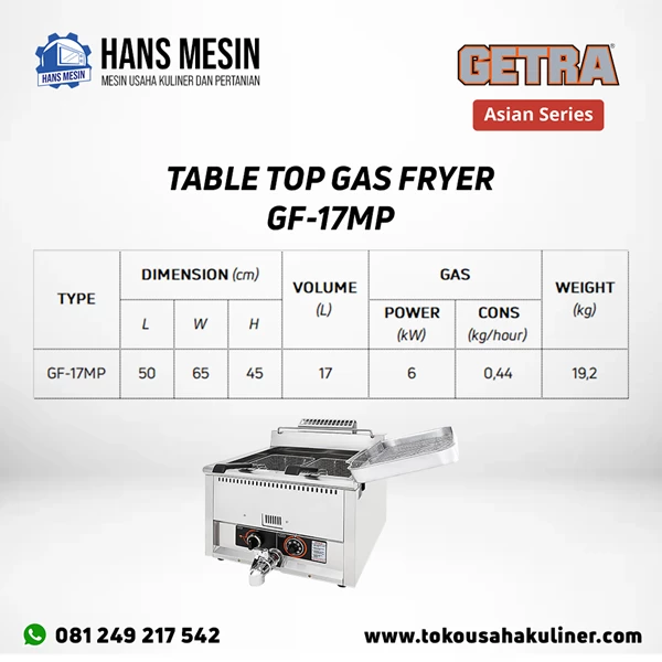 TABLE TOP GAS FRYER GF-17MP GETRA