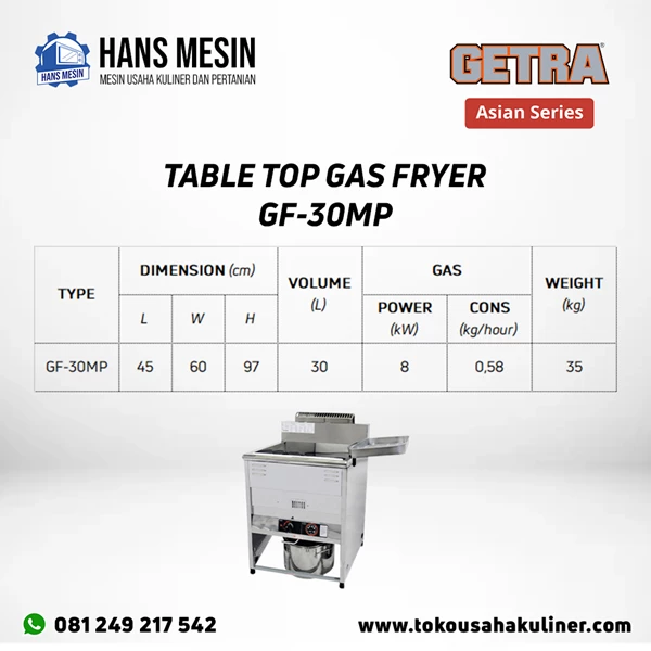 TABLE TOP GAS FRYER GF-30MP GETRA