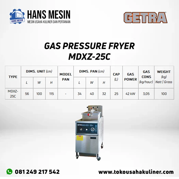 GAS PRESSURE FRYER MDXZ-25C GETRA