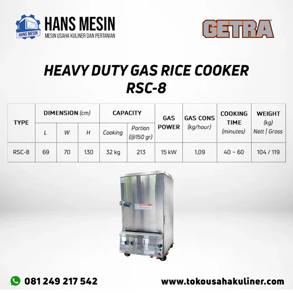 HEAVY DUTY GAS RICE COOKER RSC-8 GETRA
