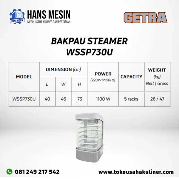 BAKPAU STEAMER WSSP 730U GETRA