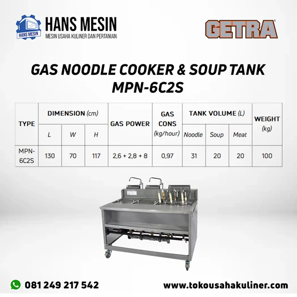 GAS NOODLE COOKER & SOUP TANK MPN-6C2S GETRA