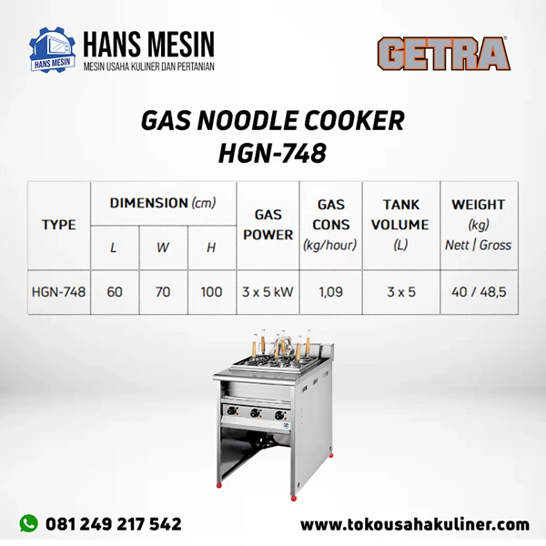 GAS NOODLE COOKER HGN-748 GETRA