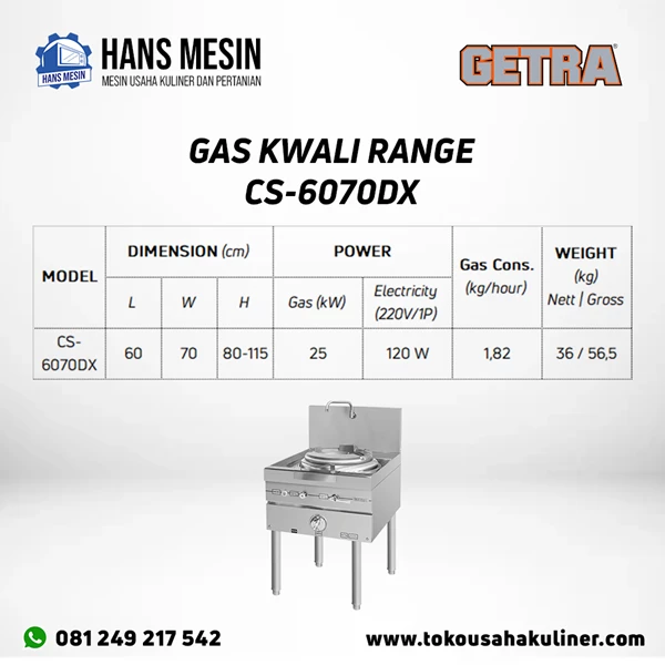 GAS KWALI RANGE CS-6070DX GETRA