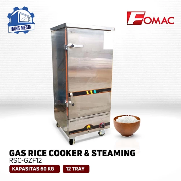 Mesin Penanak Nasi 12 Tray FOMAC RSC-GZF12 Gas Rice Steamer