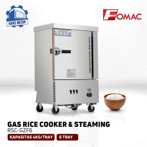 Mesin Penanak Nasi 6 Tray FOMAC RSC-GZF6 Gas Rice Steamer