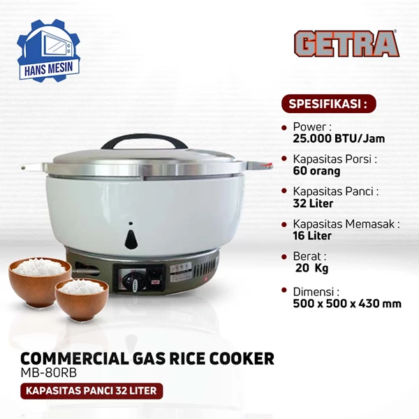 COMMERCIAL RICE COOKER DAN RICE WARMER GETRA MB80RB