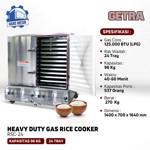 Heavy Duty Gas Rice Cooker GETRA RSC24 Penanak Nasi
