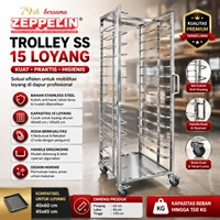 Zeppelin Trolley SS 15 Loyang Stainless Steel Kuat Praktis Higienis Kapasitas 150 KG/troli makanan