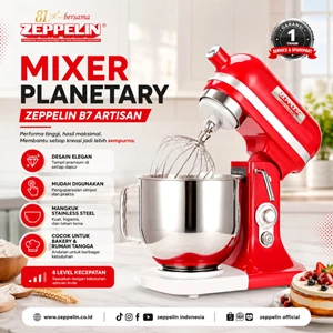 Mixer Planetari Zeppelin B7 Artisan Merah Stainless Steel 6 Kecepatan Desain Elegan