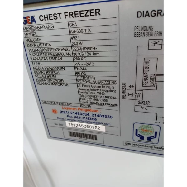 kulkas Chest Freezer GEA 492 Liter AB 506TX ( -15 sd - 26 C )