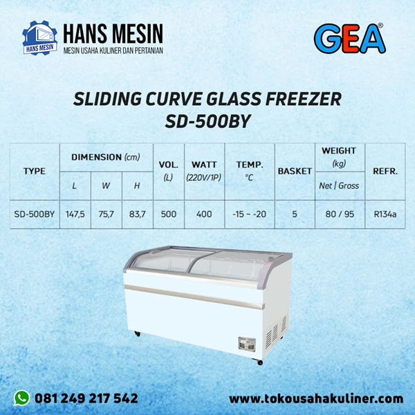 SLIDING CURVE GLASS FREEZER SD-500BY GEA
