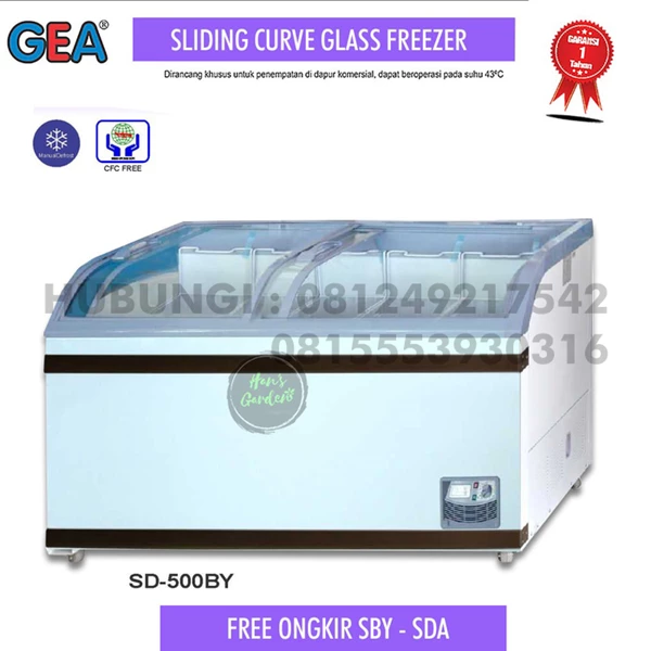 kulkas Sliding curve glass freezer supermarket 500L GEA SD 500BY
