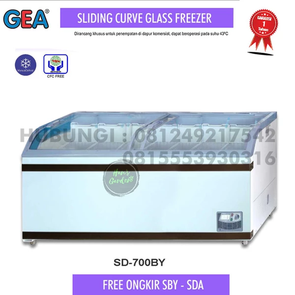 kulkas Sliding curve glass freezer supermarket 700L GEA SD 700BY