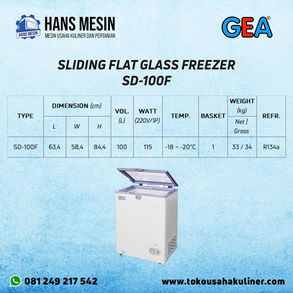 SLIDING FLAT GLASS FREEZER SD-100F GEA