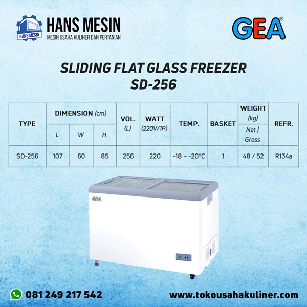 SLIDING FLAT GLASS FREEZER SD-256 GEA