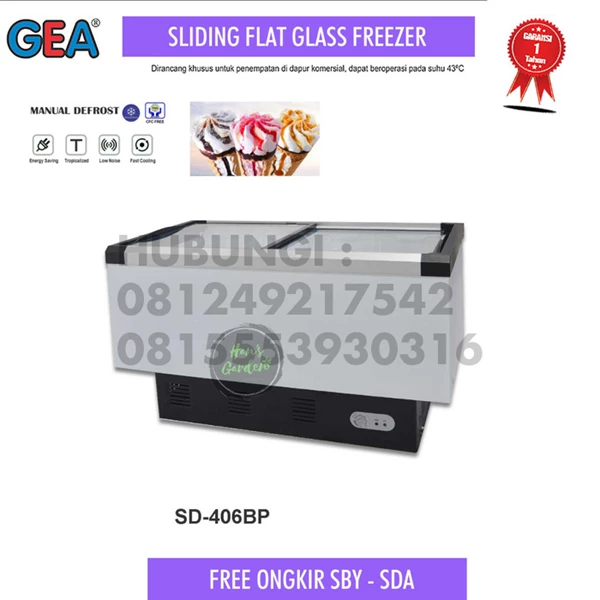 Kulkas Sliding flat glass freezer 406 liter GEA SD406BP