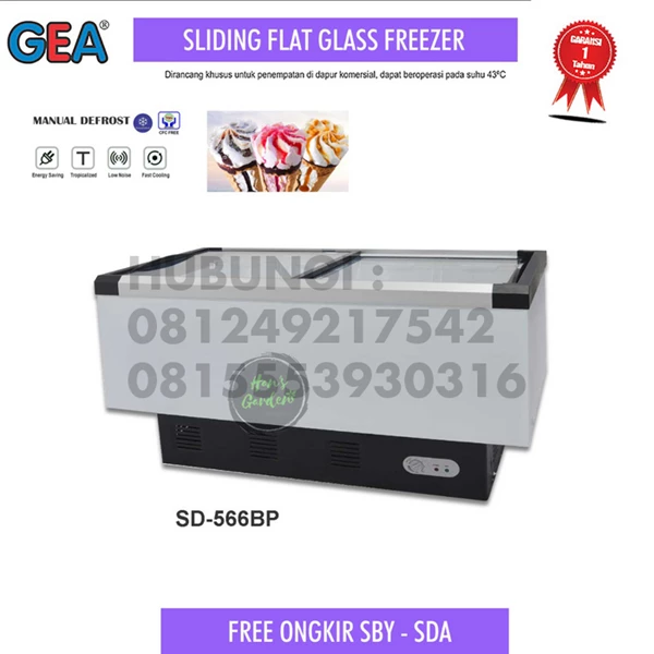 Sliding flat glass freezer 566 liter GEA SD566BP