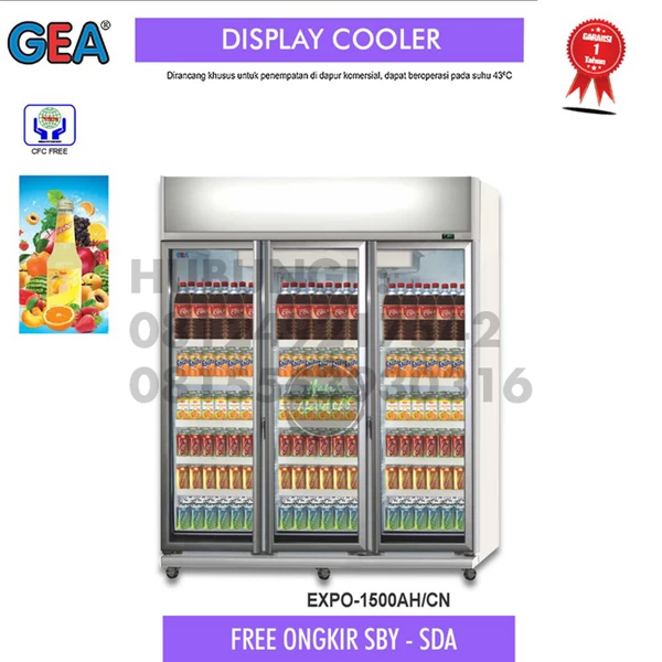 Kulkas Showcase almunium display cooler 3 pintu 1500 liter GEA EXPO 1500AHCN