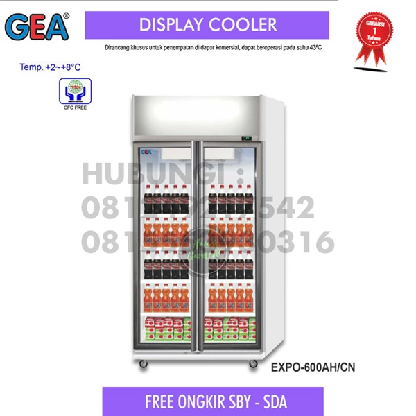 Kulkas Showcase almunium display cooler 2 pintu 575 liter GEA EXPO 600AHCN