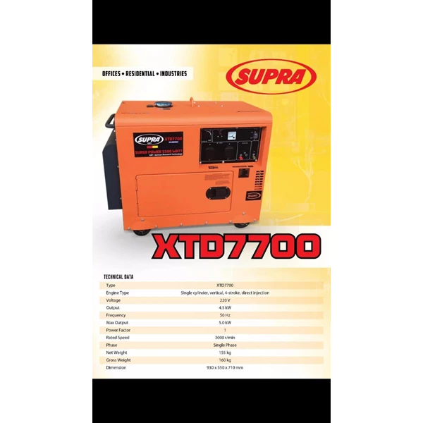 GENSET PORTABLE SILENT 5000 watt SUPRA XTD7700