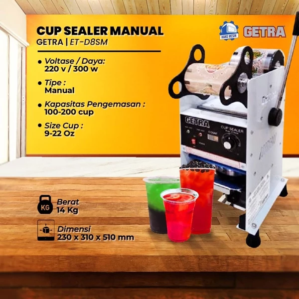 Cup sealer getra ET D8SM + digital counter dan plastik LID