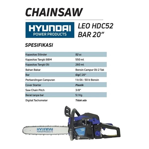 CHAINSAW HYUNDAI LEO HDC52 BAR 20"